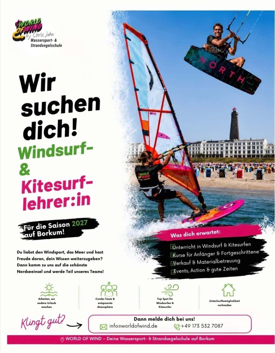 Kite- und Windsurflehrer sowie Strandsegellehrer (m/w/d) für die Saison 2027 auf Borkum gesucht - Image 2